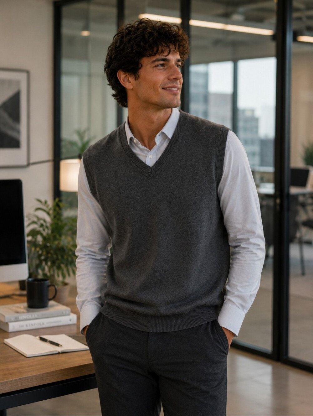 Men's Charcoal V-Neck Sweater Vest - Crew & Co.